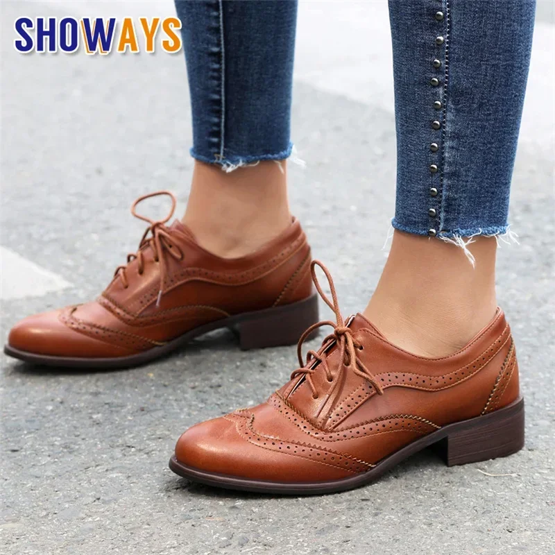 Oxford Lace Up Women - Chaussures plates britanniques femmes Oxfords mi