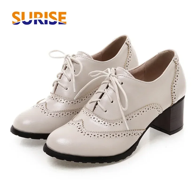 Oxford Lace Up Women - Femmes britanniques Oxfords haut bloc talon