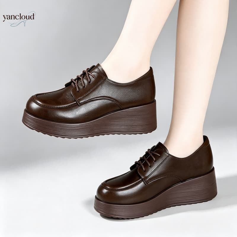Chaussures compensées en cuir  - Oxford Lace Up Women avis et prix